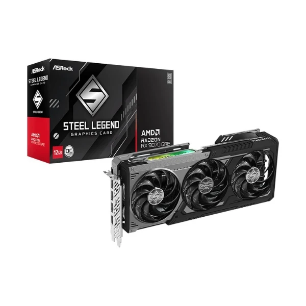Tarjeta gráfica ASRock AMD Radeon RX 9070 GRE Steel Legend Dark OC Triple Fan 12GB GDDR6