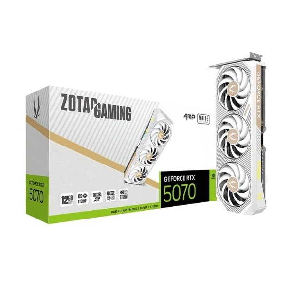 Tarjeta gráfica ZOTAC NVIDIA GeForce RTX 5070 AMP White OC Triple Fan 12GB GDDR7