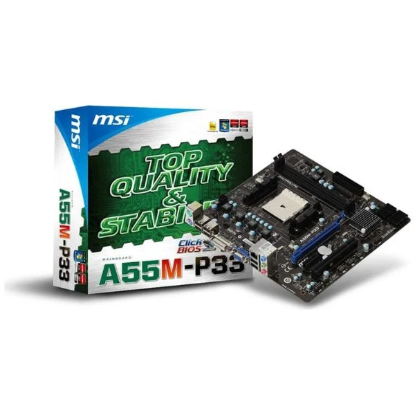Tarjeta Madre MSI A55M-P33 - Micro-ATX - Socket FM1 - DDR3 hasta 16GB - PCIe 3.0 - USB 3.0 - HDMI