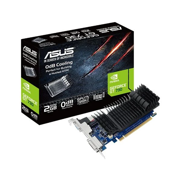 Tarjeta Video ASUS GeForce® GT 730 2GB GDDR5 de perfil bajo para compilación HTPC silenciosa (con soportes de puertos)