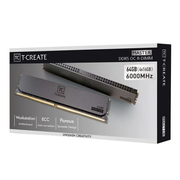 Memoria RAM TeamGroup T-Create Master Overclocking 64GB (4x16GB) DDR5 6000MHz PC5-48000 CL32 Quad Channel ECC Registered – Para Servidor - Image 2
