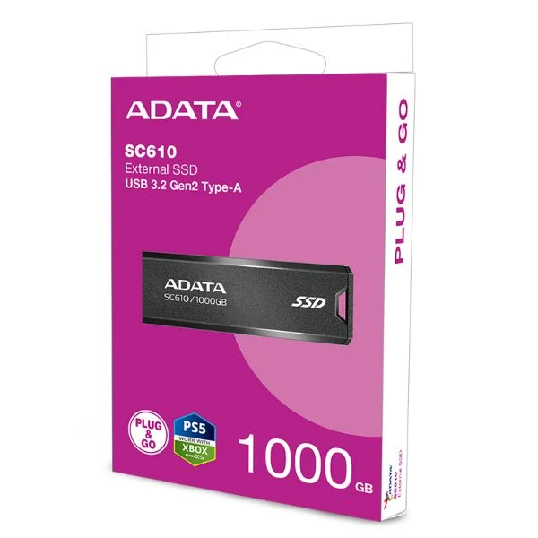 Unidad Flash Externa de Estado Sólido Adata SC610 1TB USB 3.2 Gen 2 USB-A de hasta 550/500 MB/s (SC610-1TB-CBK/RD) - Image 3